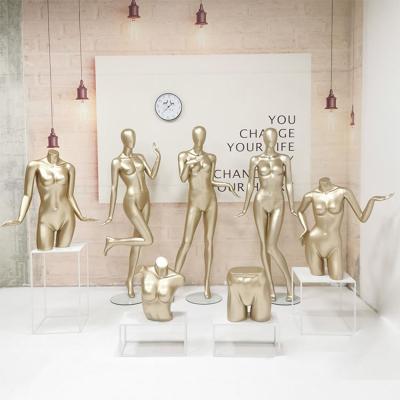 China Plus Size XINJI Peel Full Body Fiberglass Female Mannequin Wholesale Champagne Gold Fashion Abstract Glossy Mannequins Dressing Mannequin for sale