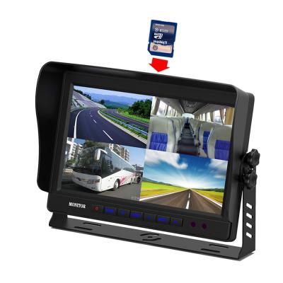 China Quad Screen Remote Control High Quality 10.1 Inch AHD Car Video Monitor SD Card Built In Dvr Split Monitor For Truck Tractor for sale