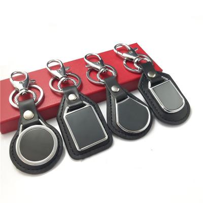 China Metal Key Chain Gift Send E-192 Customized Leather Loop Key Chain With Laser Engraving Tag Metal Leather Key Chain for sale