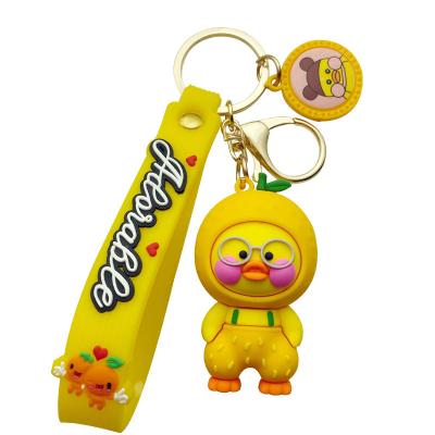 China Promotional Cute Gift Souvenir E-230 Cartoon Fruit Duck Keychain PVC Doll Bar Bag Pendant Couple Gift Key Chain for sale