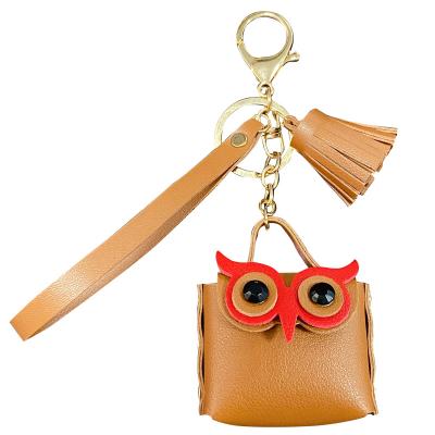 China E-80 Mini Leather Cute Owl Coin Key Chain Purse Bag Pendant Ornaments Popular Wholesale Environmentally Friendly Car for sale