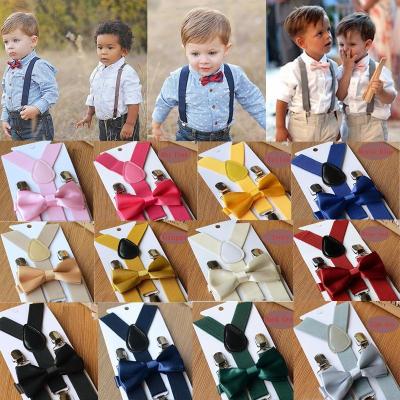 China Garment Accessories Baby Kids Elastic Solid Color Boys Girls Suspender Bowties Set Detachable Suspenders Elastic Adjustable Braces With Cute Bow Tie for sale