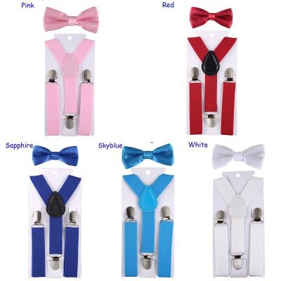 China Garment Accessories Wholesale Removable Kids Boys Girls Solid Color Suspenders Braces Bow Tie Set Adjustable Elastic Suspenders With Cute Bow Tie for sale