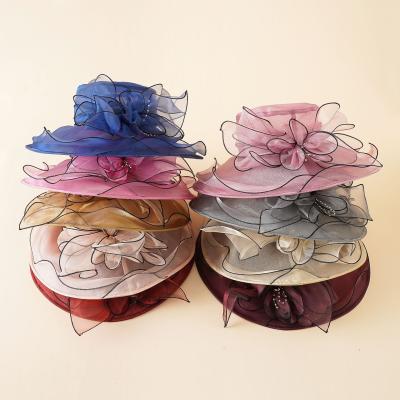 China Women's Organza Kentucky Derby Fascinator Lady Cocktail Tea Party Church Wedding Flower Checked Bridal Hat for sale