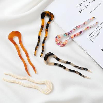 China Amazon Fashion Hot Selling Women U Shape Hairpin Luxury Acetate 11.6cm Hair Ponytail Hairpin Colorful Stick Fashion for sale