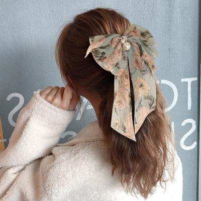 China French Korean Sweet Fabric Pearl Spring Flower Hair Clip Instant Women Wholesale Ribbon Bow Elegant Hair Clip for sale