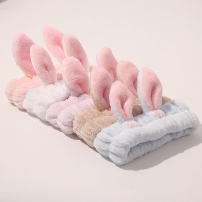 China Cute Plush Rabbit Cloth Rabbit Fabric Headband Shower Face Spa Wash Soft Headband Adjustable Makeup Headband for sale