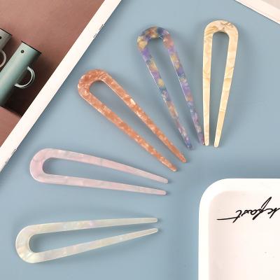 China Acetate Ins Fashion U Shape Korean Hair Sticks Women Hair Sticks Elegant Clasp Acetate Hairpin Hair Sticks for sale