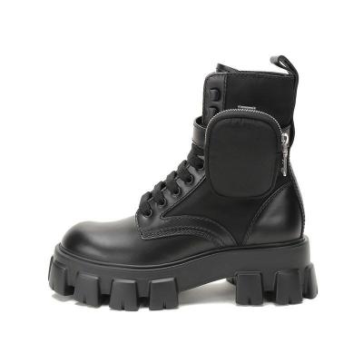 China Fashion Trend Designer Italy Women Monolith Brushed Nylon Military Inspired Kings Motorcycle Boot Removable Strap Thick Rubber Unique Boots for sale