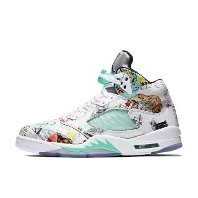 China PVC Design High Top Air Cushioning AJ 5s Outdoor Graffiti Wings Retro Professional Basketball Shoes Mens Casual Shoes Sneakers for sale