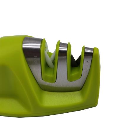 China Viable Wholesale Model 2 Stages Ceramic Stainless Steel Mini Knife Sharpener for Outdoor Camping and Cooking for sale