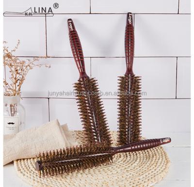 China Palette Styling High Quality Wood Handle Comb Fine Round Straightening Brush Best For Thick Hair for sale