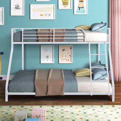 China Modern USA Warehouse Black White Twin Over Full Metal Bed Frame Sturdy Steel Bunk Beds With Flat Ladder And Railing for sale