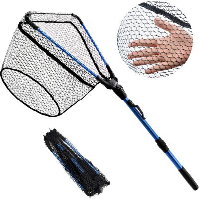 China Floating Monofilament Fishing Net Folding Landing Net With Telescopic Pole, Rubber Coated Mesh Net, Freshwater& Saltwater for sale