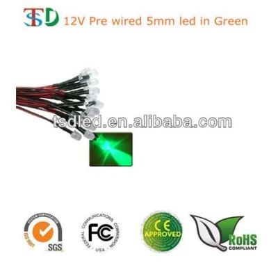 China Super Green 12V 5mm Prewired Led Diode, 5mm Led 5X8.7mm (DXH) for sale