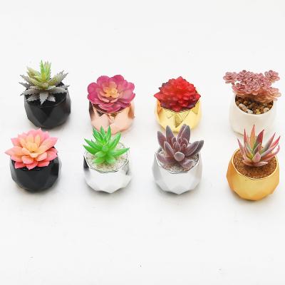 China Eco-friendly Artificial Flowers Daily Succulents Ceramic Potted Decoration Plants, Custom Small Mini Fake Plants Bonsai Wholesale Wedding for sale