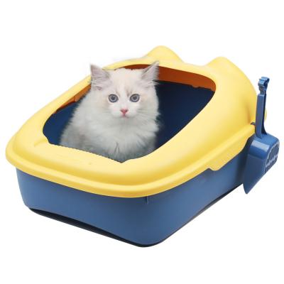 China Sustainable Ear Shape Easy Clean High Barrier Semi Enclosed Large Small Toilet Trash Can For Cats Plastic Carton With Scoop 2021 New Hot Sale for sale