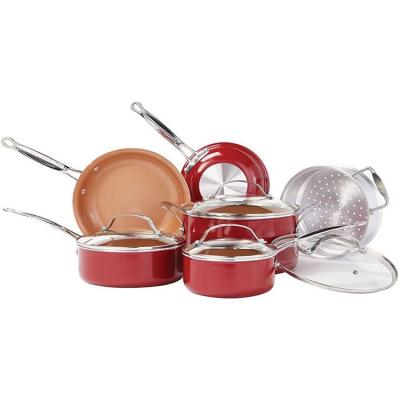 China Sustainable Red Copper Copper-Infused Ceramic Cookware 10 Pc Non-Stick Set for sale