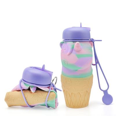 China Stored Drinking Drinking Water Bottle Unicorn Water Bottle Cup Silicone Sports Cartoon Travel Collapsible Outdoor Folding Cup for sale