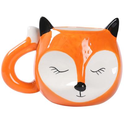 China Creative Stocked 3D Cartoon Animal Fox Shaped Ceramic Mug Coffee Mug Swan Mug Whale Shaped Custom Ceramic Coffee Mug for sale