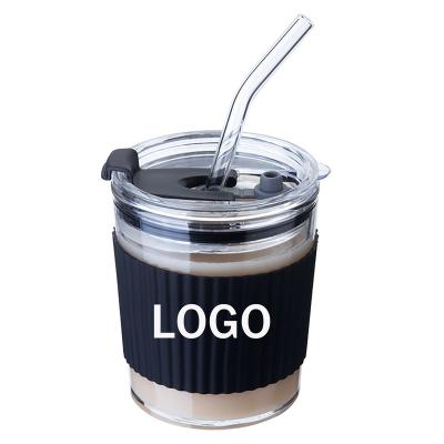 China Custom Stored Logo Portable Milk Water Cup Mug Water Glass Cup With Straw for sale