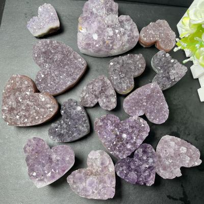 China China Natural Crystal Quartz Cluster Hearts Healing Stones Hand Carved Amethyst Cluster Heart Folk Crafts for sale