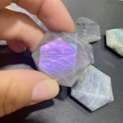 China China Natural Labradorite Hexagon Crystal Cuttings Stone Purple Showy Quartz Labradorite Gemstone Pendulums Pendants For Sale for sale