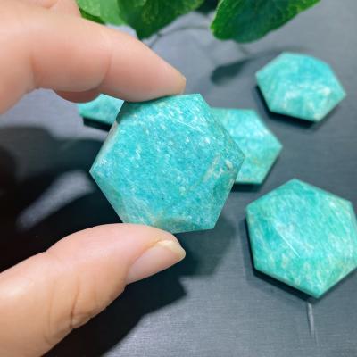 China China Natural Amzonite Hexagon Crystal Cuttings Stone Nice Showy Green Quartz Amazonite Healing Gemstone Pendulums Pendants For Sale for sale