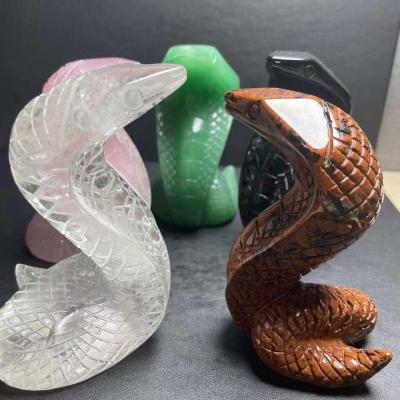 China China Natural Various Hand Carved Crystal Snake Animal Carvings Statue Clearly Rose Quartz Folk Crafts For Gifts for sale