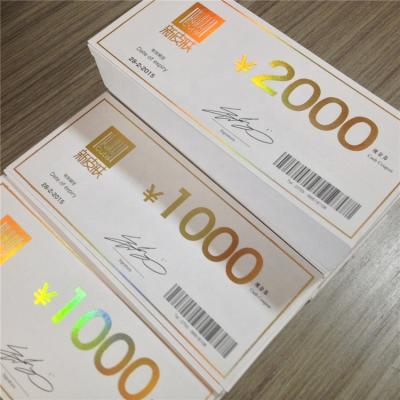 China New Tissue Paper Event Cash Voucher Wedding Anti-counterfeiting Bronzing Tickets Paper Tags Card for sale