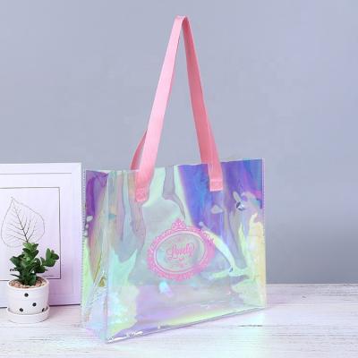 China Recyclable Waterproof PVC Cosmetic Bag With Logo Holographic Shopping Tote Bag for sale