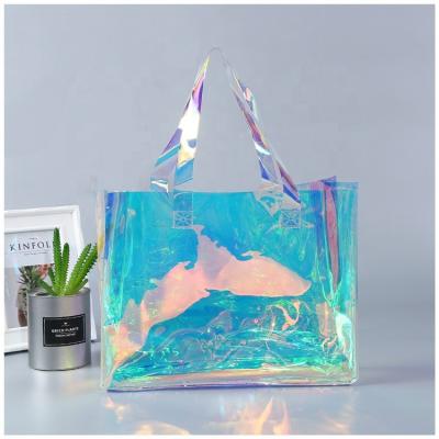 China Biodegradable Custom Holographic Waterproof Pvc Beach Tote PVC Transparent Shopping Bag for sale