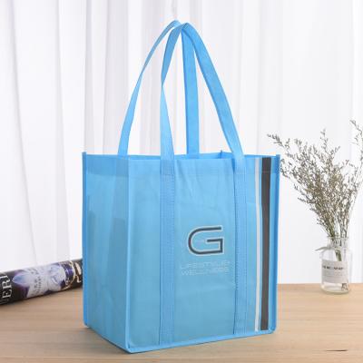 China Customer Made To Order Stylish Logo Tote Reusable Shopping Grocery Bag Reusable Blue Non Woven for sale