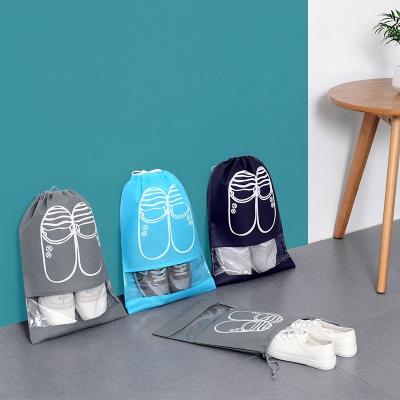 China Stylish Custom Logo Bag Reusable Dusty Packaging Non Woven Drawstring Shoe Nonwoven Bag With PVC Window for sale