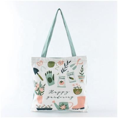 China Creative Printing 100% Handled Cotton Canvas Zipper Advertising Shopping Bag With Inner Bag for sale