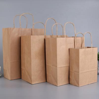 China Recycled Materials Twis Handle Gift Wrapping Kraft Paper Custom Printed Brown Bag for sale