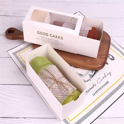 China Recyclable Long Cake Wrapping Paper Box Dessert Bread Flower Gift Box Drawer Cardboard Baking Box With Clear Window for sale