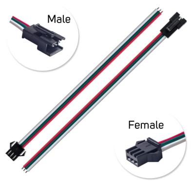 China Led Strip JST 3 Pin Connectors SM For WS2812B WS2811 WS2812 SK6812 LED Strip Male 15cm Female 22AWG Wire for sale