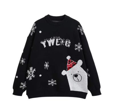 China Dropshipping Couple Snowflake Bear Christmas Jacquard Loose And Thick Anti-wrinkle New Years Breathable Custom Sweaters for sale