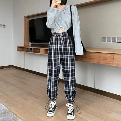 China Dropshipping Oversized Plaid Pants Female Anti-Wrinkle High Waisted Group Straight Casual Legs Plus Size Women Pants And Trousers for sale