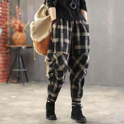 China Anti-wrinkle Dropshipping Fashion New Autumn Culotte Pants Shear Plaid Printing Custom Men's Loose Plaid Pants Trousers for sale