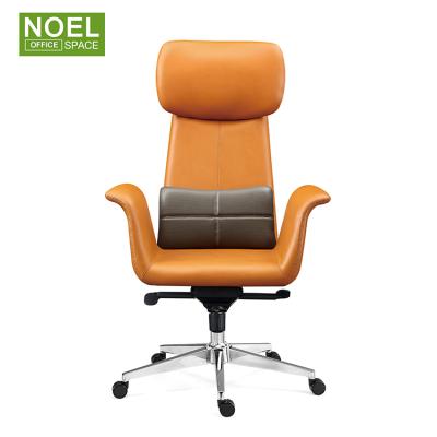 China Boss Special HOT Selling Chair Back Reclining (waist) Adjustable and Lock Function PU Orange Leather Chair for sale