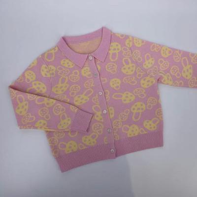 China 2022 News The Pink Mushroom Pattern Sweater Customizable Women's Crop Cardigan Anti-Shrink for sale