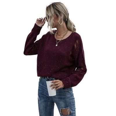 China New Fashion Solid Round Neck Hollow Out Women's Long Sleeve Anti-Wrinkle Sweater In 2021 for sale