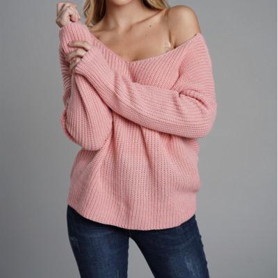 China 2021 Autumn Women's New V-Neck Crossing Long Sleeve Solid Backless Sweater Anti-Wrinkle for sale