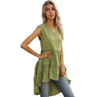 China New Anti-wrinkle V-neck Irregular Middle Length Lotus-leaf Loose Casual Dress for sale