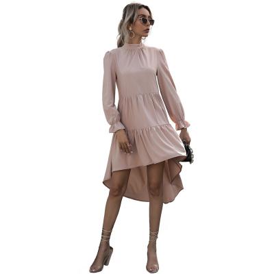 China 2021 Fall Anti-wrinkle Best Selling Solid Pleated Lace Up Irregular Dress For Women for sale