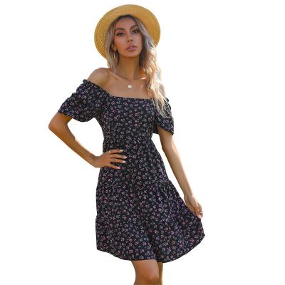 China Anti-wrinkle 2021 summer new flora collar temperament lady square dress for sale