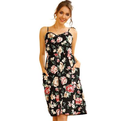 China Anti-wrinkle summer women's drawstring v-neckline sexy printed dress new in 2021 for sale