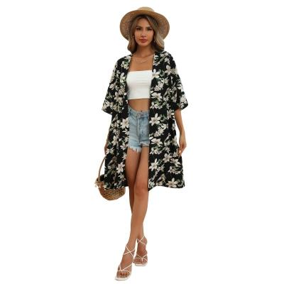 China 2021 High Quality Anti-wrinkle Women Fashion Popular Casual Printed Half Sleeve Coat for sale